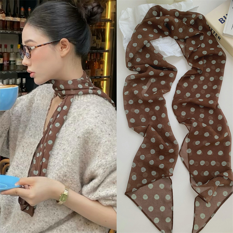 Ascot Neck Scarf - 2026 new Ins style brown chiffon