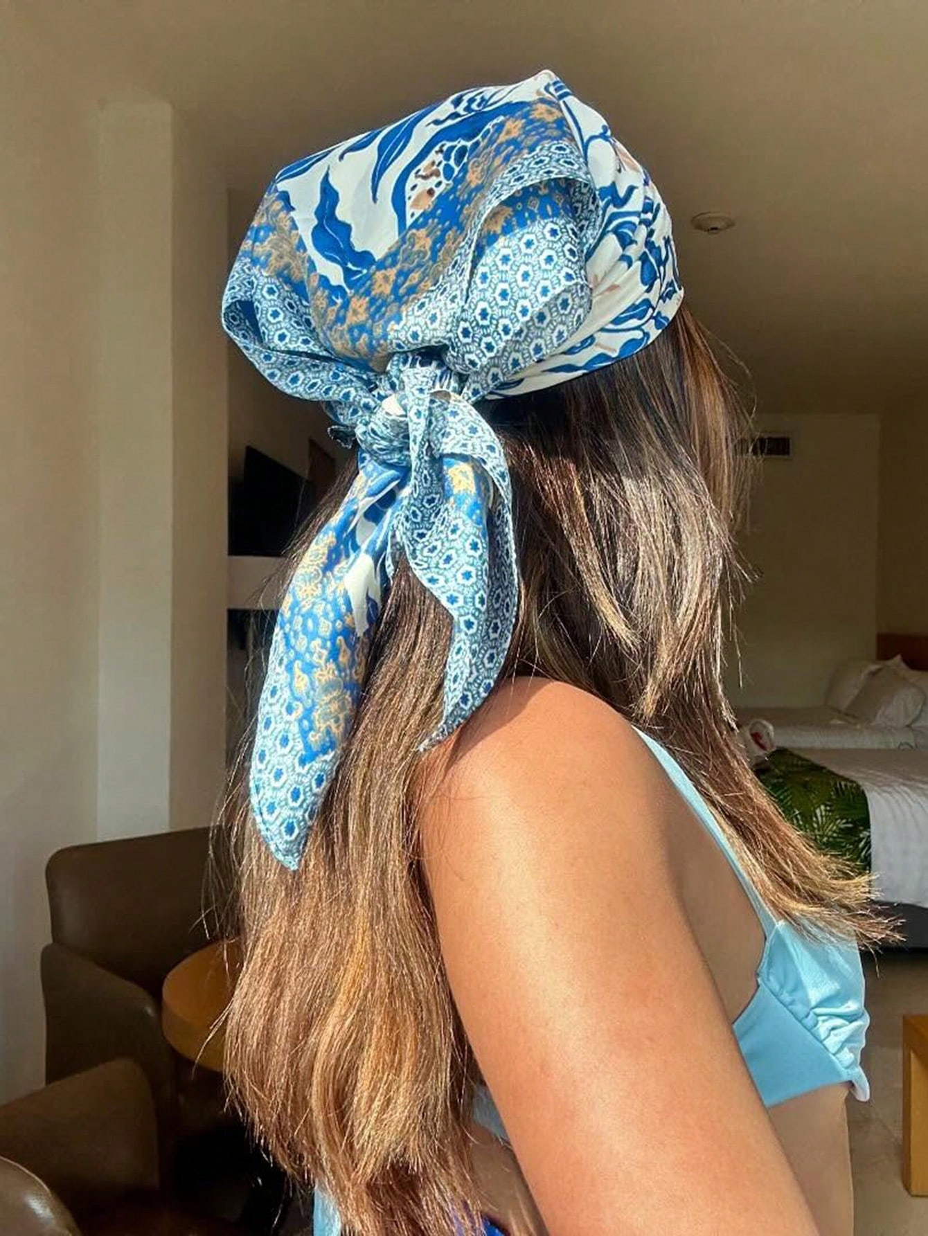 Face Scarf Mask - Luxury Brand Bohemia Print Square Silk