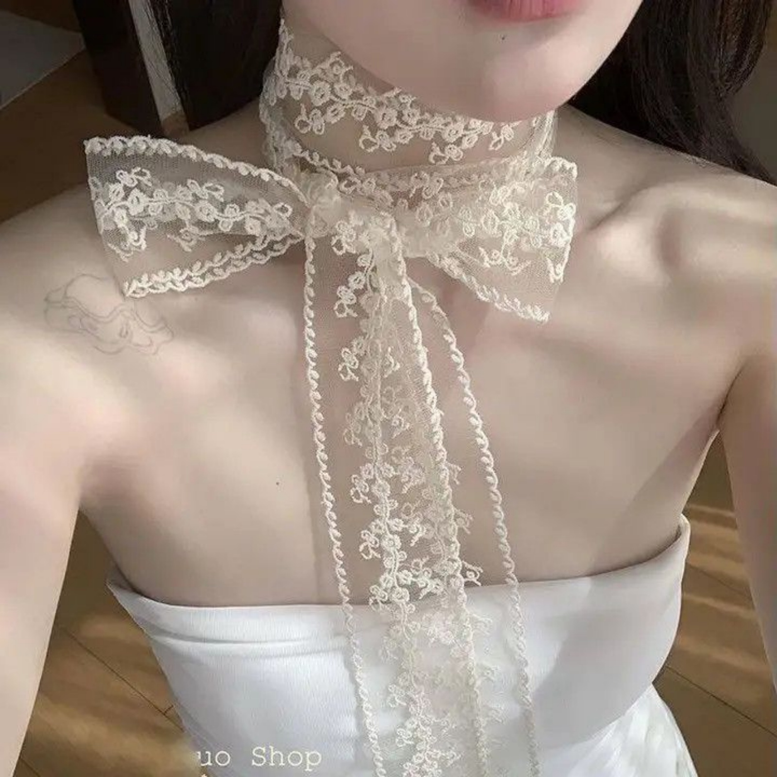 Korean Ins White Lace Ribbon S - Ascot Neck Scarf review and price