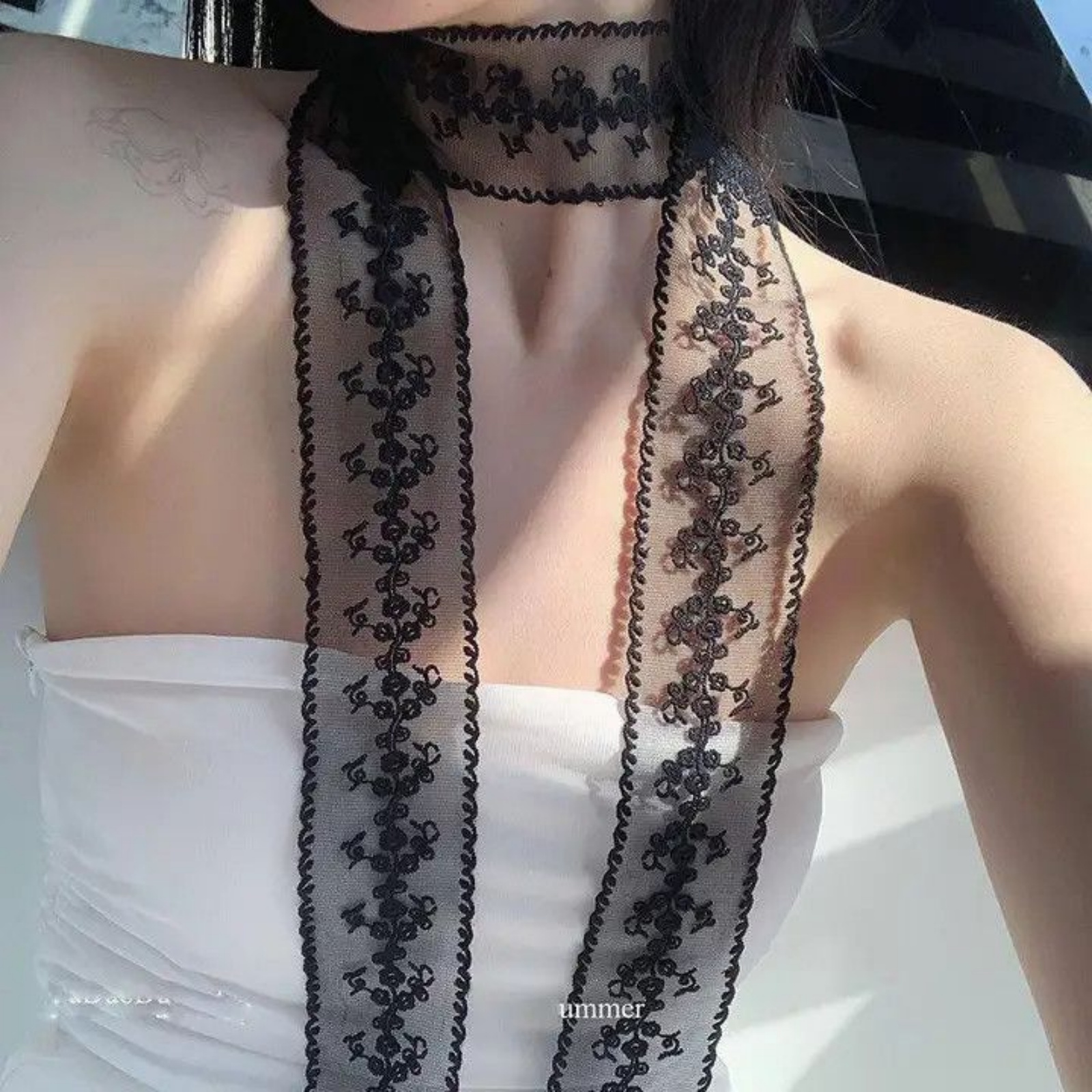 Korean Ins White Lace Ribbon S - Ascot Neck Scarf review and price