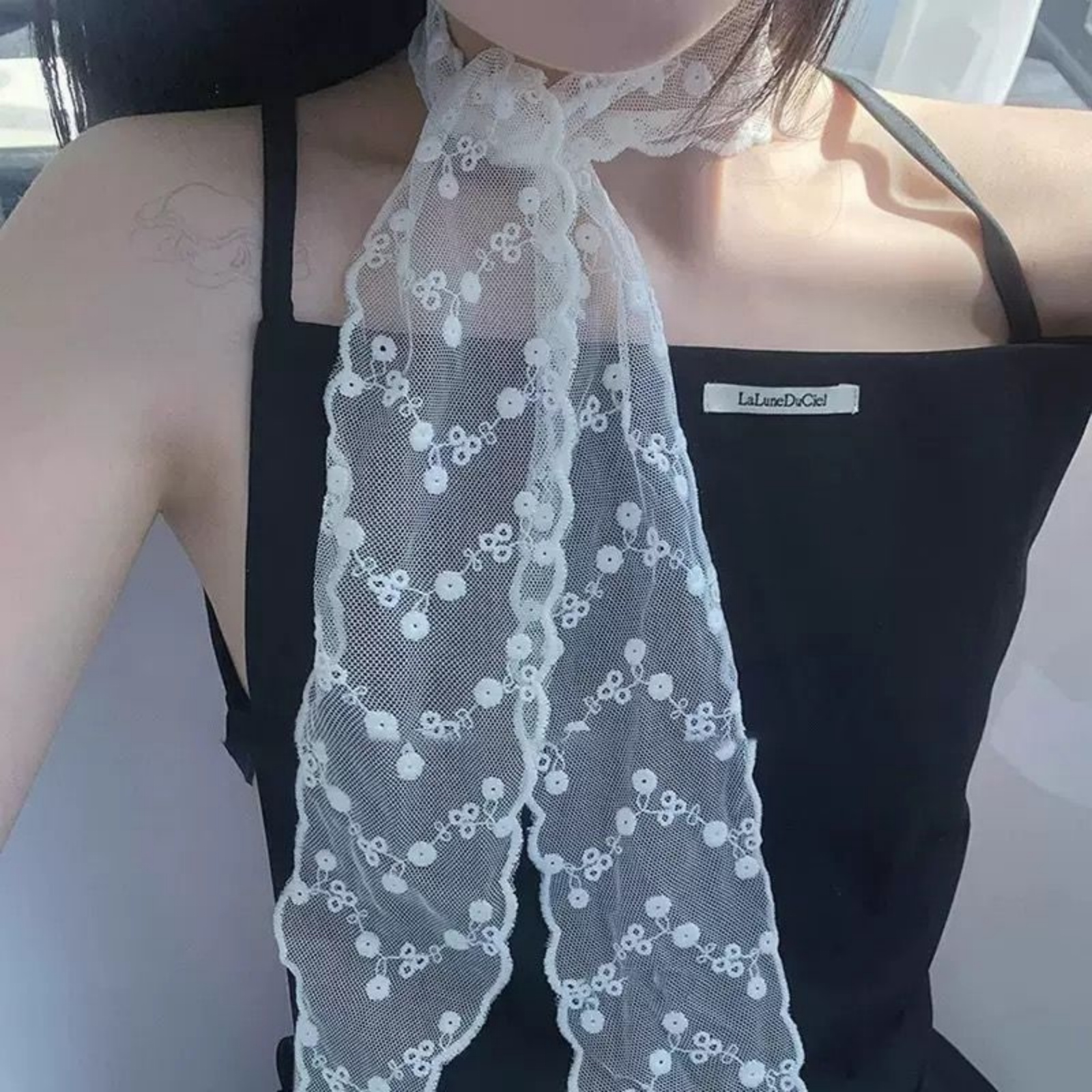 Korean Ins White Lace Ribbon S - Ascot Neck Scarf review and price
