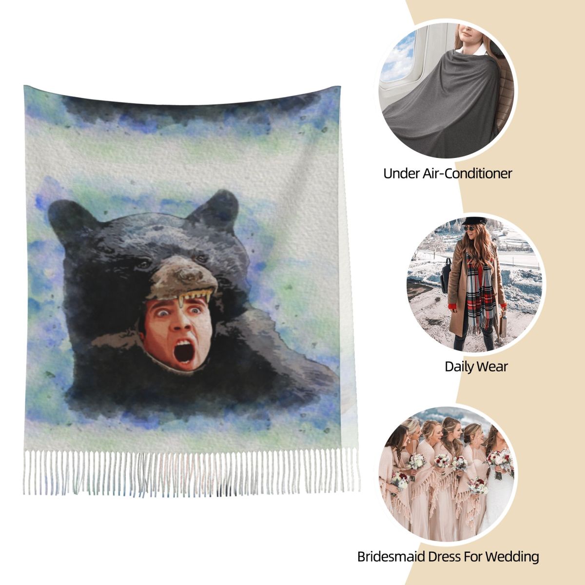 Cage Bear Watercolor Scarf for - Pashmina Wrap Large review and price