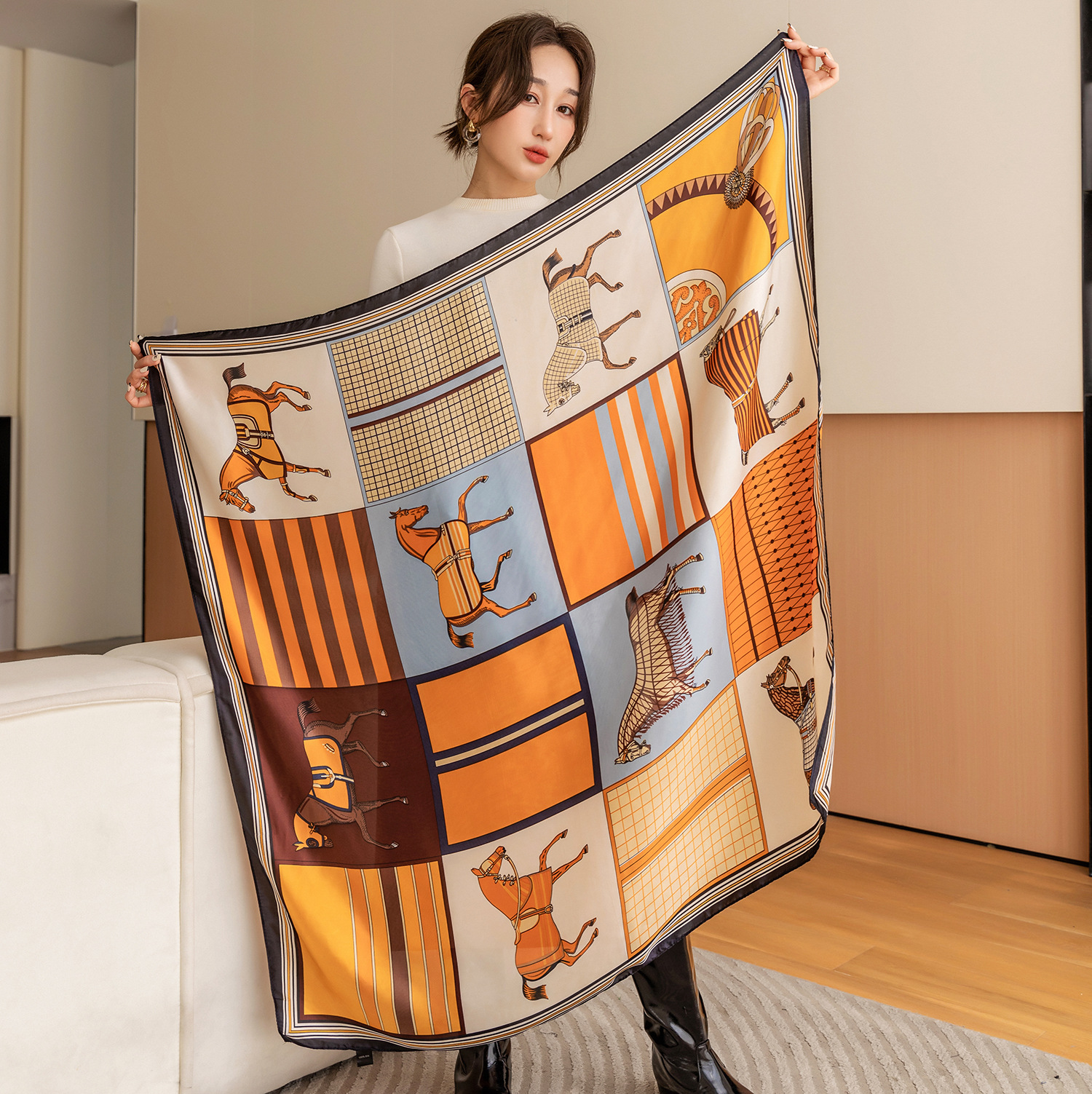 110cm Large Shawl Silk Square  - Face Scarf Mask review and price