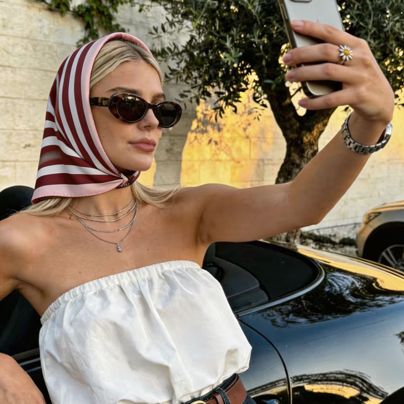 Satin Silk Geometric Stripe Pr - Face Scarf Mask review and price