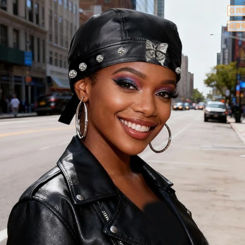 PU Leather Black Biker Cap Doo - Bandana Doo Rag review and price