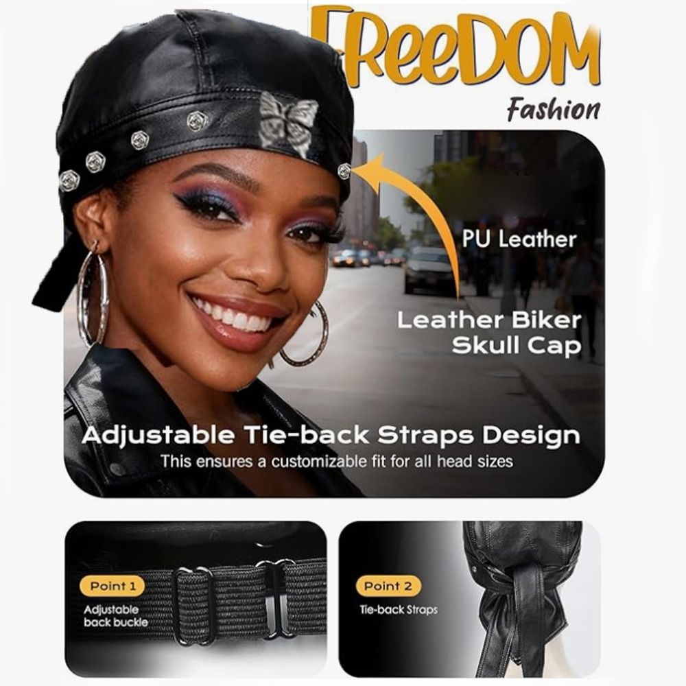 PU Leather Black Biker Cap Doo - Bandana Doo Rag review and price